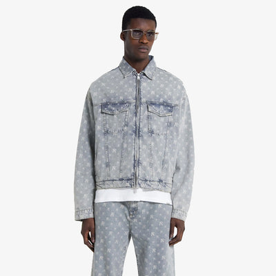 Represent | R4 MONOGRAM DENIM JACKET  { STONE WASH