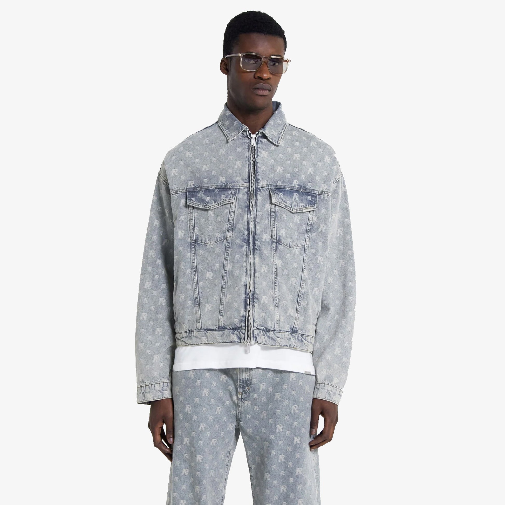 Represent | R4 MONOGRAM DENIM JACKET  { STONE WASH