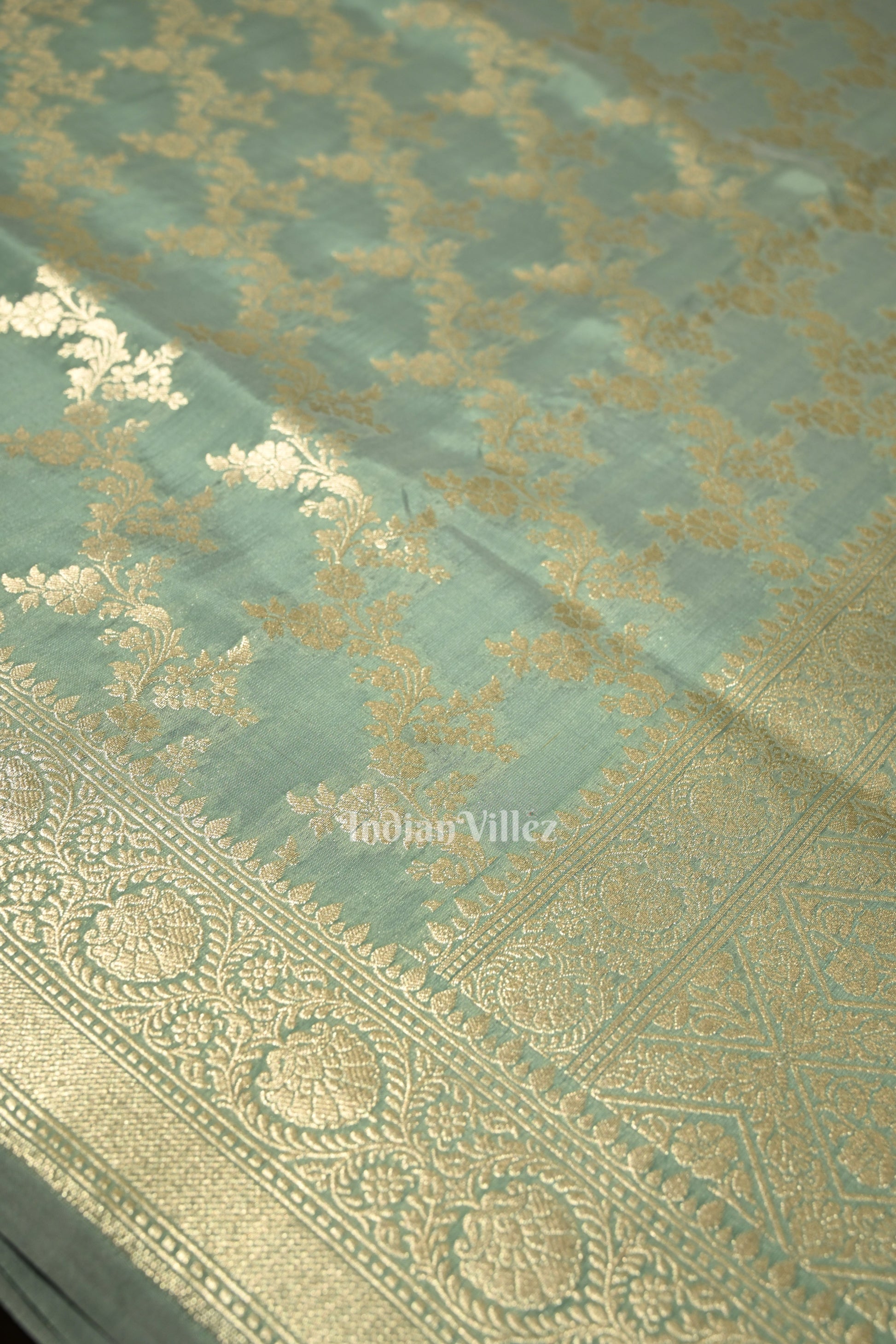 Sea Green Meenakari Pure Mashru Satin Silk Banarasi Saree