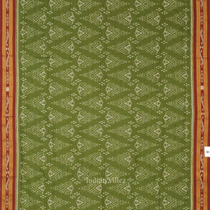 Mehendi Green Red Jhoti Theme Odisha Ikat Sambalpuri Cotton Saree