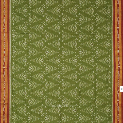 Mehendi Green Red Jhoti Theme Odisha Ikat Sambalpuri Cotton Saree