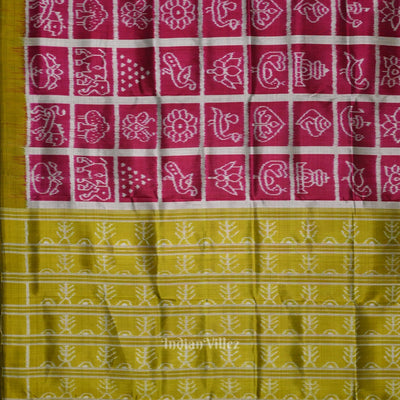 Magenta Pink Olive Green Nabakothi Contemporary Designer Silk Saree