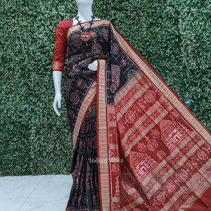 Black Maroon Konark Theme Odisha Ikat Sambalpuri Silk Saree