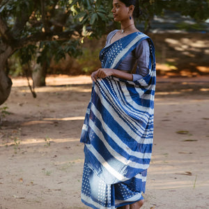 Indigo Jaipur Cotton Saree With With small printed polka dots across the saree