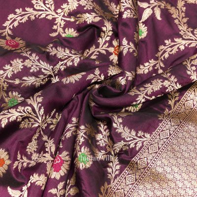 Magenta Meenakari Banarasi Katan Silk Saree