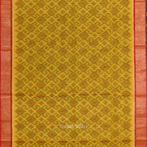 Yellow Red Pochampally Ikat Sico (Silk &Cotton) Saree with Zari Border