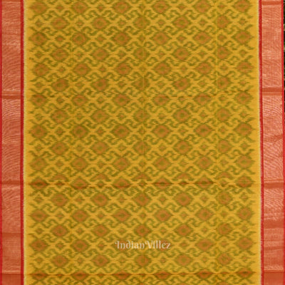 Yellow Red Pochampally Ikat Sico (Silk &Cotton) Saree with Zari Border