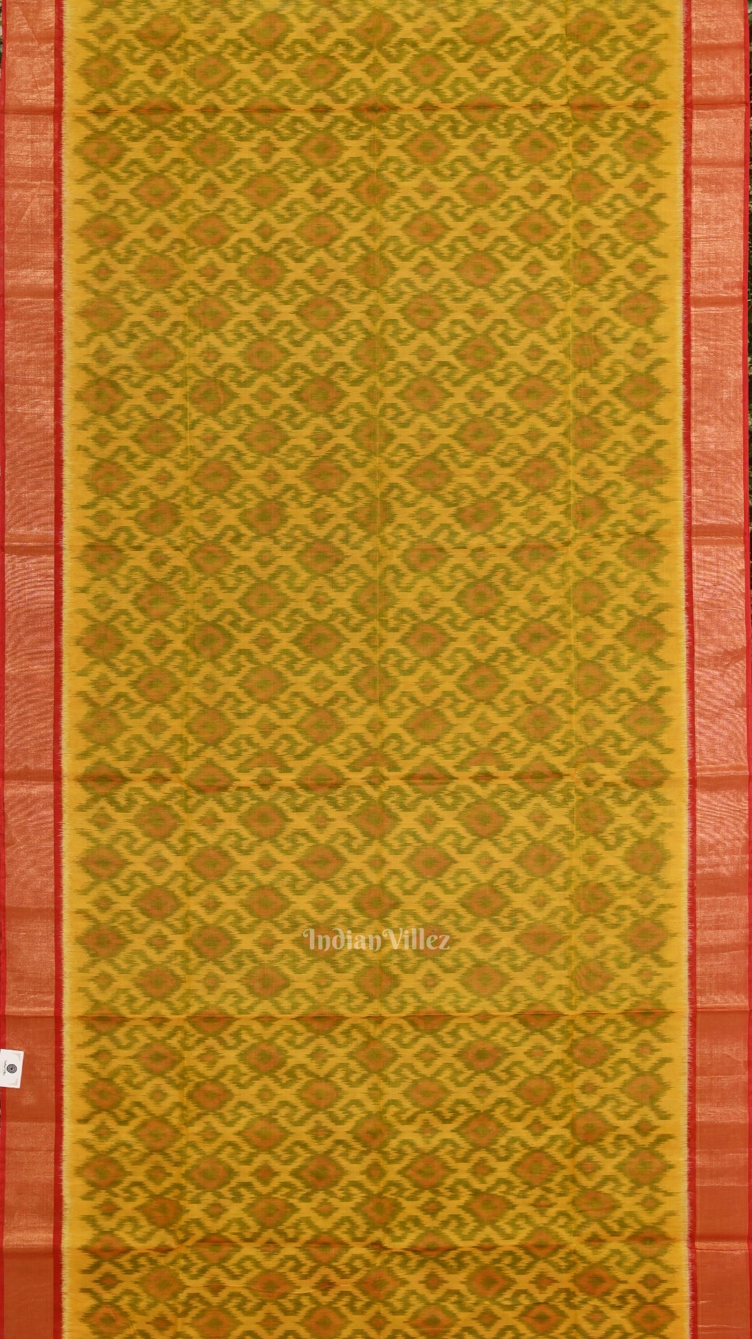 Yellow Red Pochampally Ikat Sico (Silk &Cotton) Saree with Zari Border