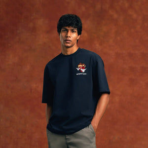 ALMOST GODS | BURNING HEART BOXY TEE { NAVY