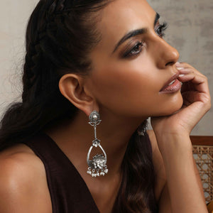 trueBrowns Silver  Tone Floral Chandbaali Earrings