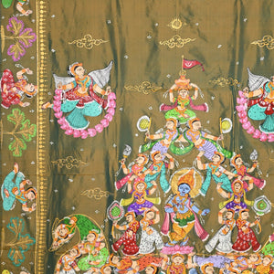 Mehendi Green Dual Tone Kandarapa Boita Pattachitra Saree