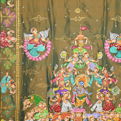 Mehendi Green Dual Tone Kandarapa Boita Pattachitra Saree