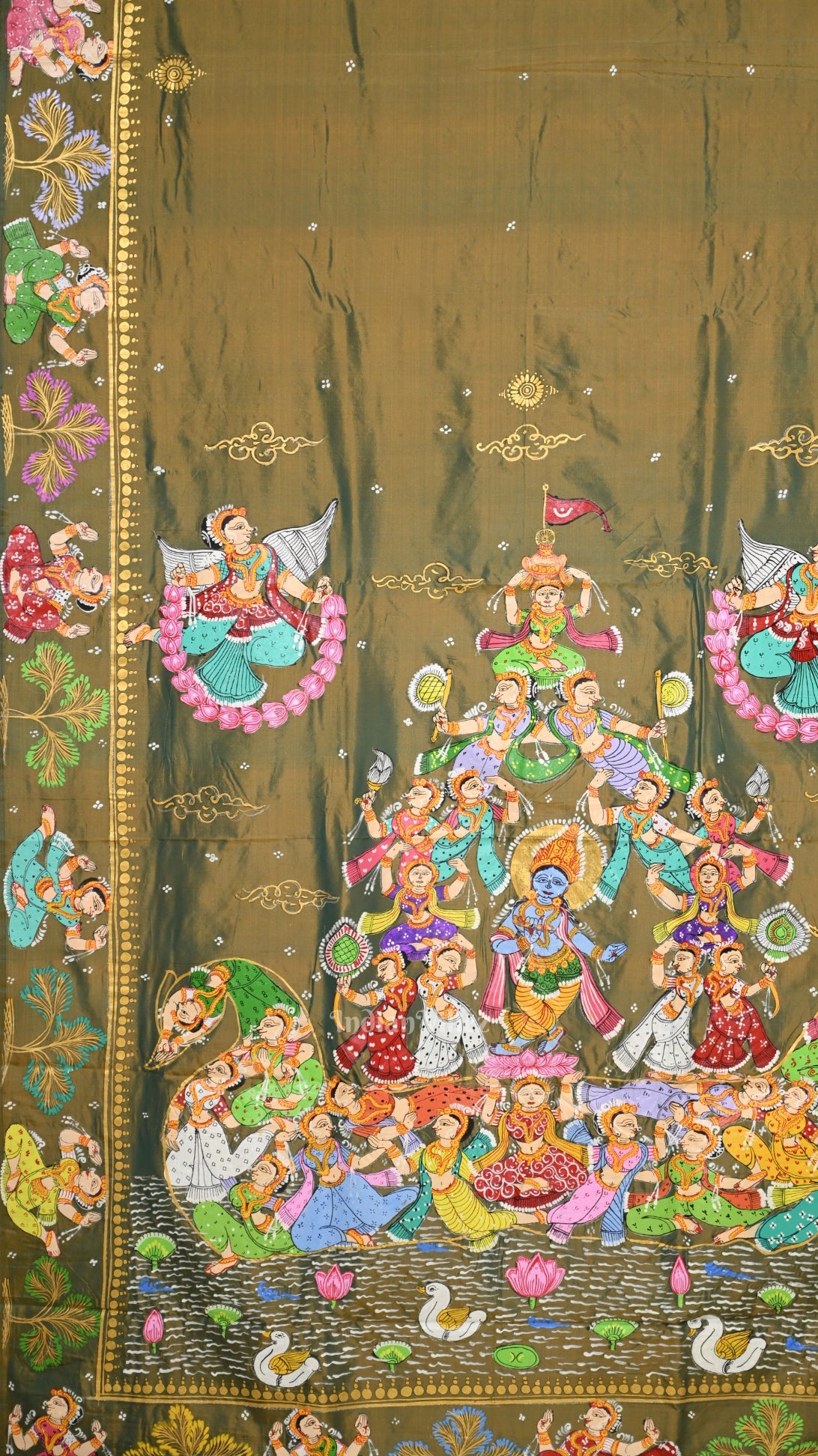 Mehendi Green Dual Tone Kandarapa Boita Pattachitra Saree