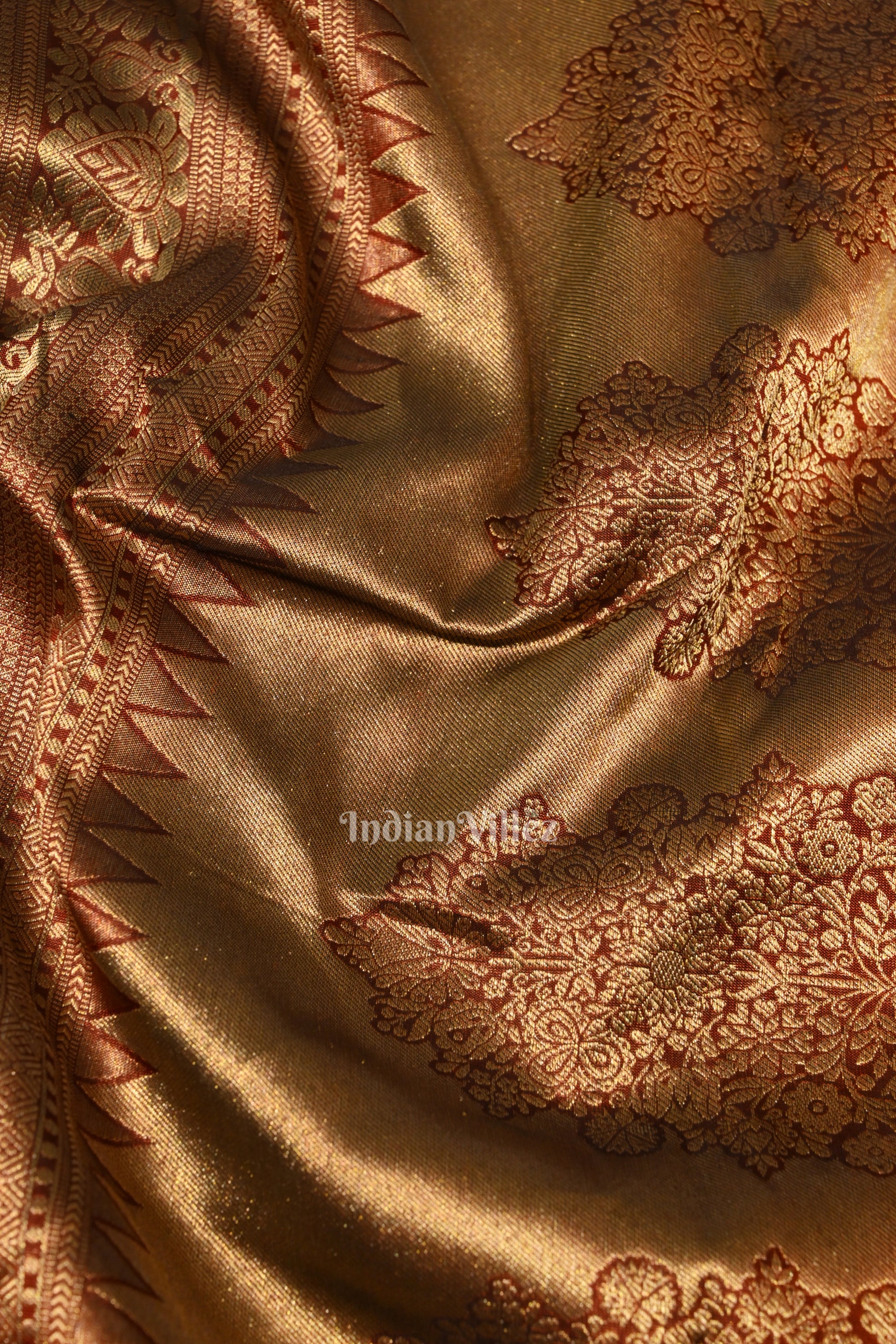 Dark Maroon Pure Brocade with Golden Broder  Bridal Kanjivaram Silk Saree
