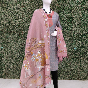 Pink Radha Krishna Raasleela Tussar Pattachitra Dupatta