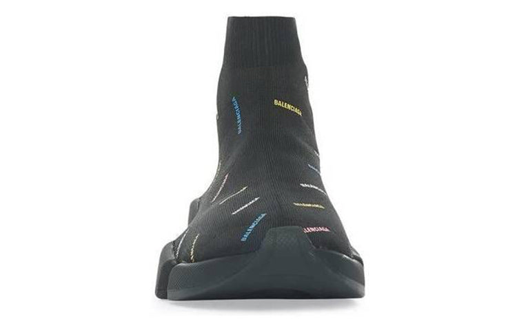 Balenciaga Speed 2.0 Allover Logo Recycled Knit Black Multicolor