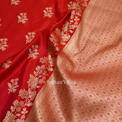 Deep Red Pure Soft Mashru Satin Silk Banarasi Saree