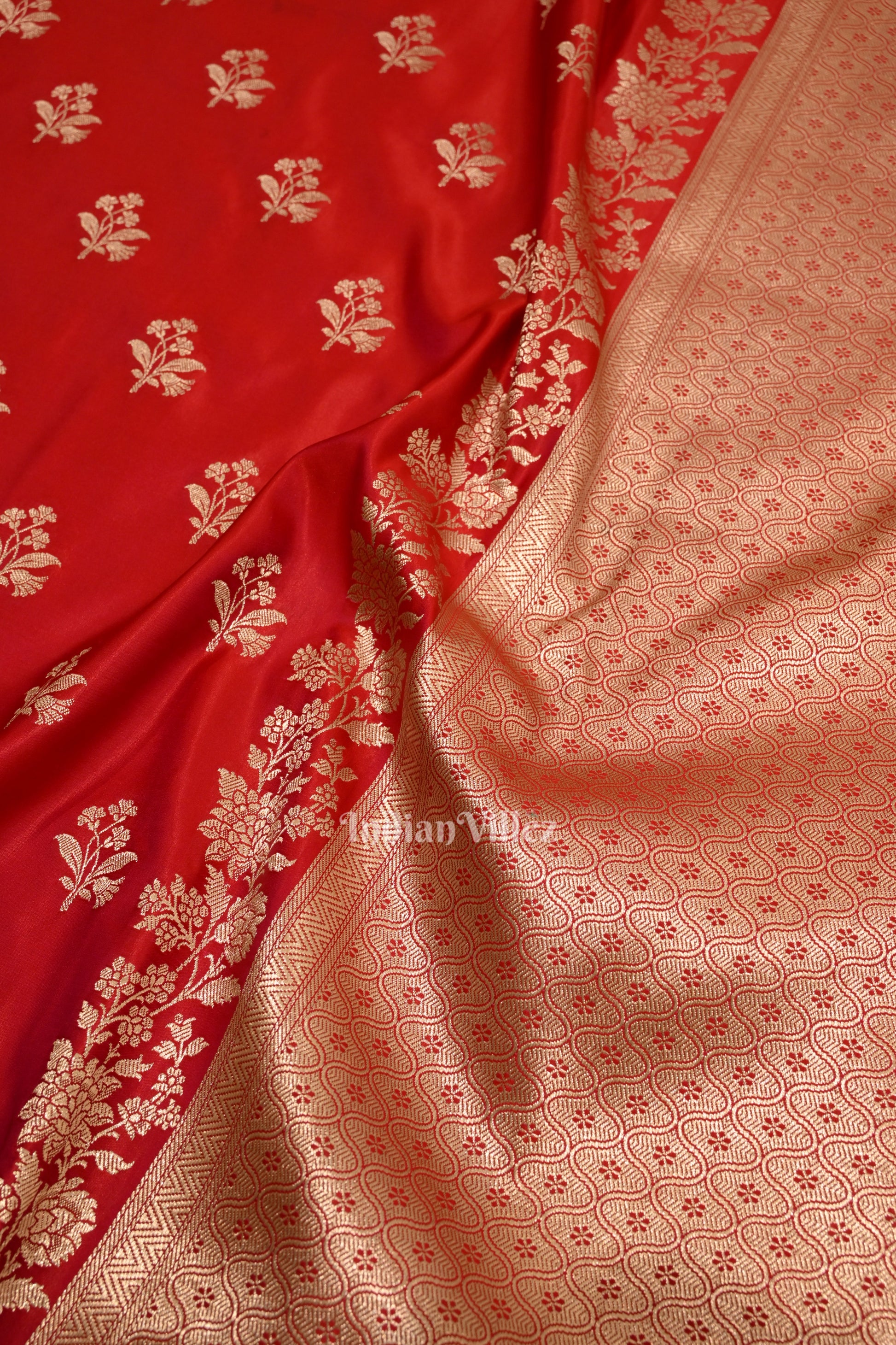 Deep Red Pure Soft Mashru Satin Silk Banarasi Saree