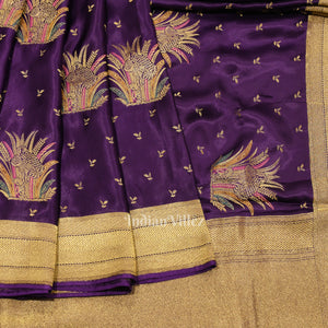 Violet with Golden Border Mashru Satin Silk Banarasi Saree