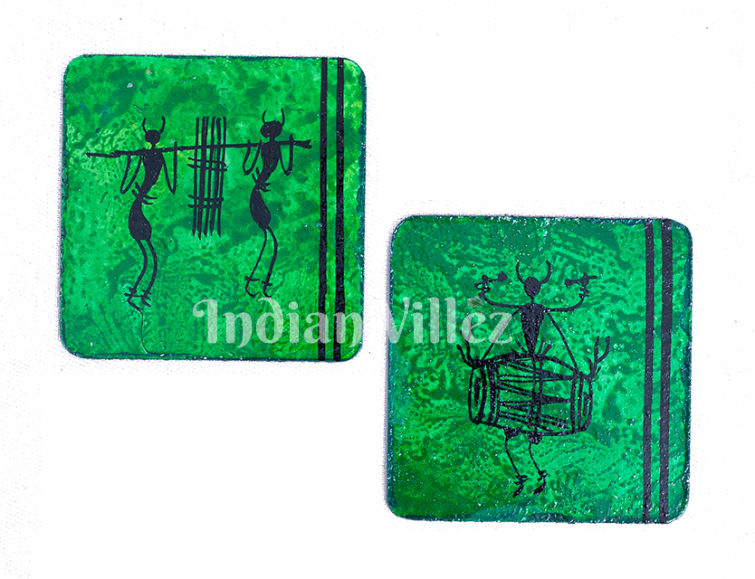 Saura Art Themed Hand Painted Tray with Coasters