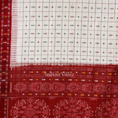 White Hazar Buti Odisha Ikat Sambalpuri Pure Cotton Saree