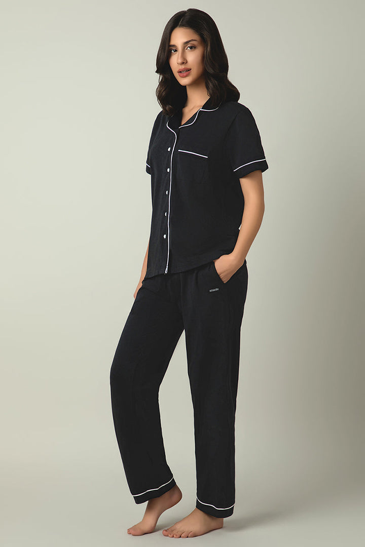 Sleep Button Down PJ Set - Black