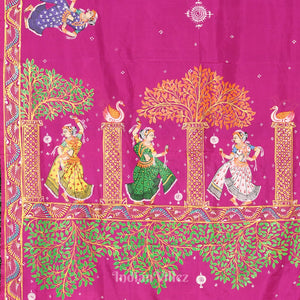 Rani Pink Boita Bandana Theme Hand-Painted Pattachitra Saree