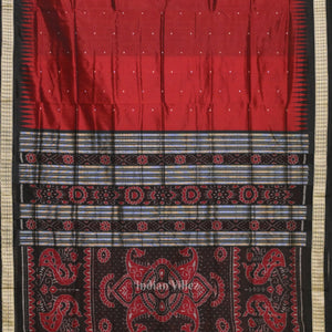 Maroon Black Buti Design Bomkai Sambalpuri Silk Saree
