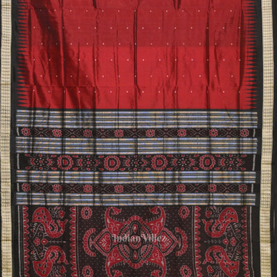 Maroon Black Buti Design Bomkai Sambalpuri Silk Saree