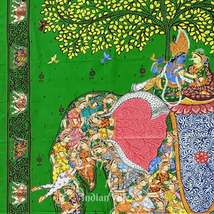 Green Kandarpa Hasti Hand-Painted Pattachitra Saree