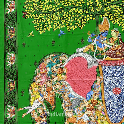 Green Kandarpa Hasti Hand-Painted Pattachitra Saree