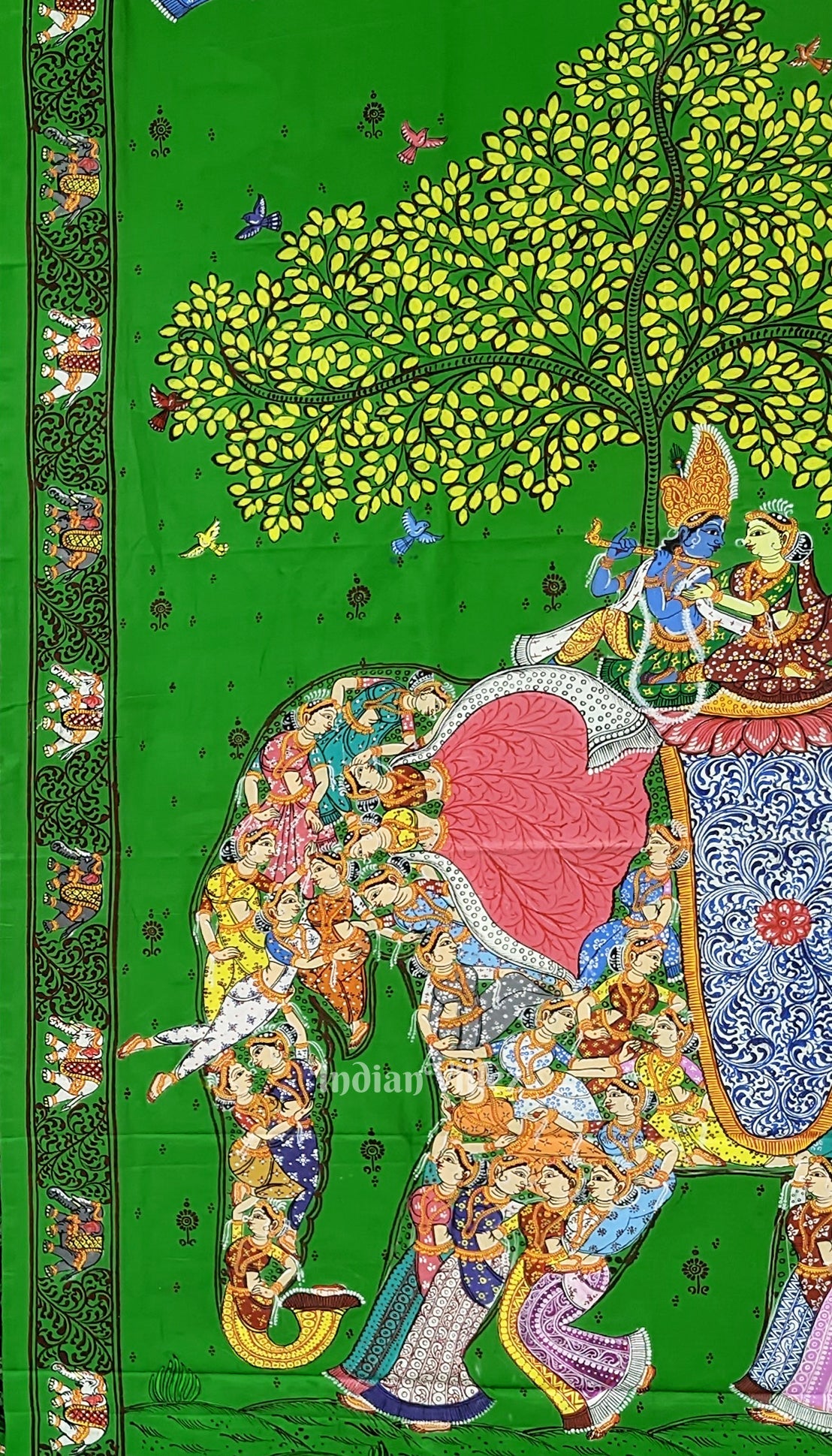 Green Kandarpa Hasti Hand-Painted Pattachitra Saree