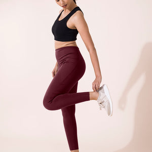 Women Solid Maroon Nylon Fitness Tights