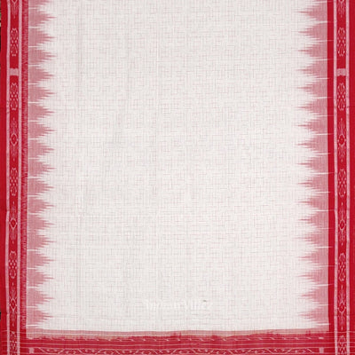 White Red Jharana Maniabandha Cotton Saree