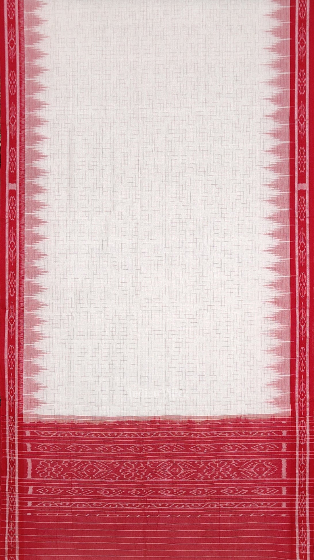 White Red Jharana Maniabandha Cotton Saree