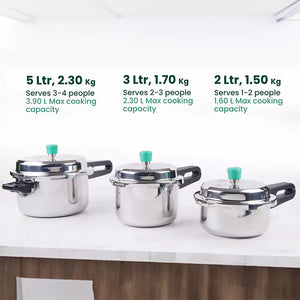 RapidCuk Tri-ply Stainless Steel Pressure Cooker, Premium Quality, 3 Layer Thick Body, Heavy Bottom, 100% Safe, ISI Certified, 5 Yr Warranty, Induction & Gas, 2/3/5L