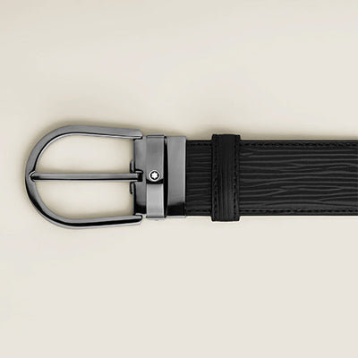 Mont Blanc, Horseshoe Buckle Black 35 mm Leather Belt