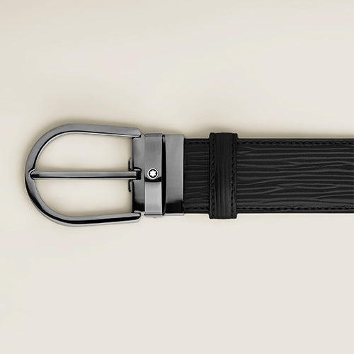 Mont Blanc, Horseshoe Buckle Black 35 mm Leather Belt