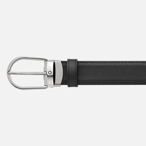 Mont Blanc, Horseshoe buckle black/blue 30 mm reversible leather belt