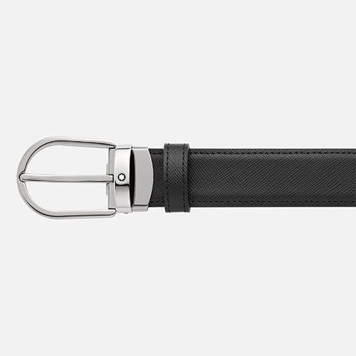Mont Blanc, Horseshoe buckle black/blue 30 mm reversible leather belt