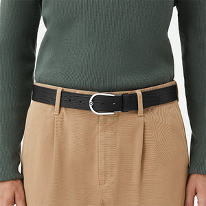 Mont Blanc, Horseshoe buckle printed black/plain black 35mm reversible leather belt