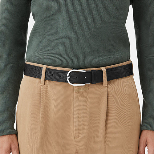 Mont Blanc, Horseshoe buckle printed black/plain black 35mm reversible leather belt
