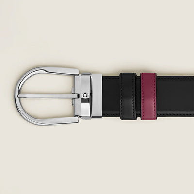 Mont Blanc, Horseshoe Buckle Black/Cassis 35 mm Reversible Leather Belt