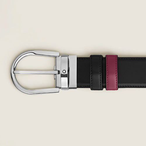 Mont Blanc, Horseshoe Buckle Black/Cassis 35 mm Reversible Leather Belt
