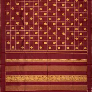 Maroon Handloom Kanchipuram Silk Saree With Checks & Buttas
