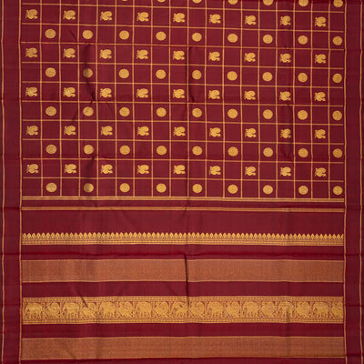 Maroon Handloom Kanchipuram Silk Saree With Checks & Buttas