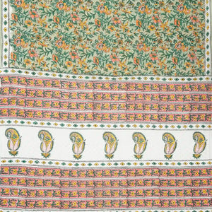 Light Green Woven Jaipur Cotton Saree With Yellow Printed Floral Motifs
