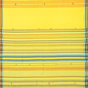 Yellow Handloom Bhujodi Cotton Saree With Buttas