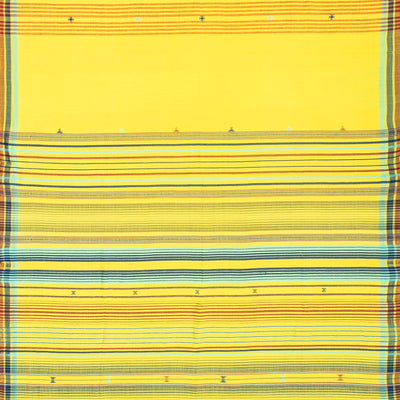 Yellow Handloom Bhujodi Cotton Saree With Buttas