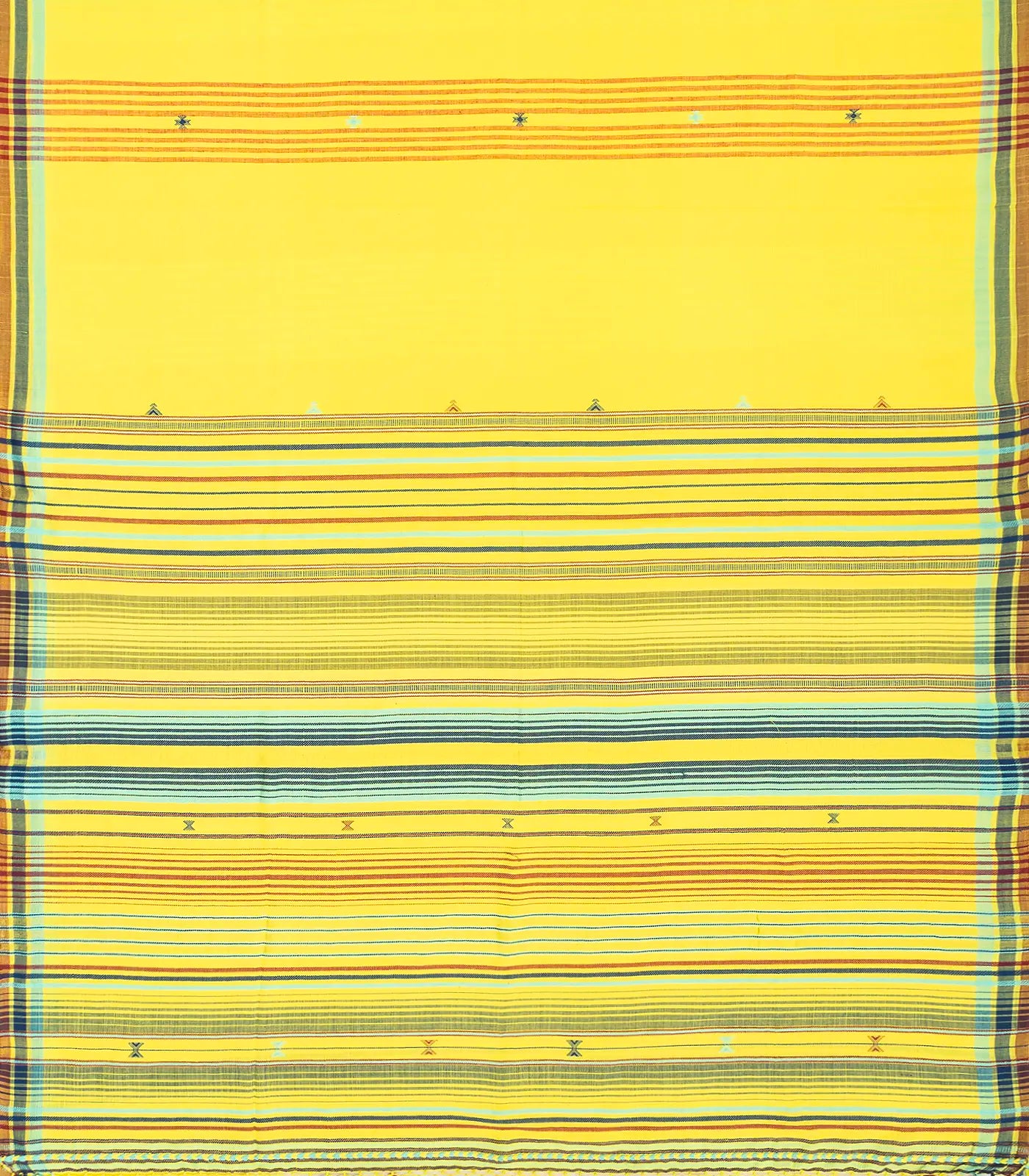 Yellow Handloom Bhujodi Cotton Saree With Buttas
